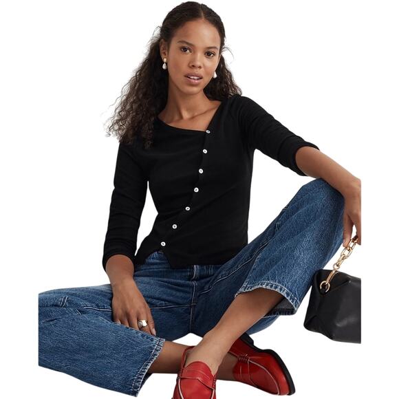 Madewell Sweaters - Madewell Asymmetrical Button-Front Cardigan Black Women’s size XS